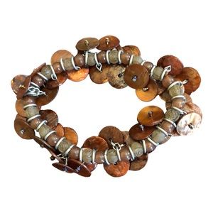 Beaded Stretch Bracelet with Brown Circular Accents Brown/Silver